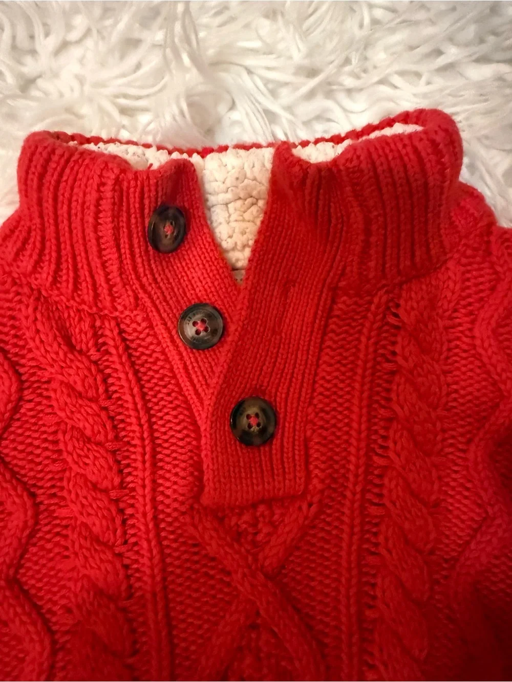 GAP Red Cable-Knit Button Mock Neck Sweater